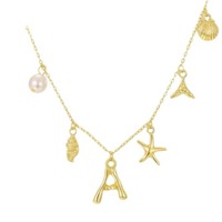 Gouden Letter Fruit Ketting Zinklegering 14K Trendy Party Zomer Strand Schelp ZeeSter Surfen Sleutelbeen Schakelketting Bohemian