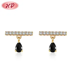 Sieraden Leverancier Elegante Zwarte Aaa Zirkoon Vergulde 18K Gouden Vrouwen Oorbellen Water Druppel Studs Sieraden