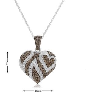 Heart Pendant Necklace 1.53 Cttw Pave White Champagne Brown Diamonds 925 Sterling Silver Rhodium Plated <b>Rope</b> <b>Chain</b> Women's Gift - Product Image 4