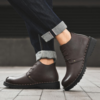 Sepatu Boots Kulit Sapi Asli Pria Model Retro Motif Kotak-kotak, Tali di Bagian Atas, Layanan Logo Kustom, Pasokan Pabrik
