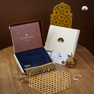 Premium Plush Faux Fur Foam Modern Muslim Prayer Mat with Anti Slip Synthetic Leather <b>Gold</b> Tassels <b>and</b> Elegant Premium Gift Box - Product Image 3