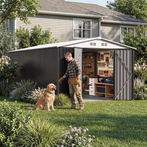 Abri de jardin extérieur 10x16, abri de jardin avec structure de cadre améliorée et portes verrouillables, abris à outils en métal pour jardin arrière-cour - Product Image 5