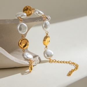 European and American Stainless Steel <b>Pearl</b> Retro <b>Bracelet</b> Simple 18K Gold-Plated Stainless Steel <b>Bracelet</b> - Product Image 2