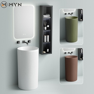 Lavabo a <span class=keywords><strong>colonna</strong></span> in pietra artificiale scanalato, lavabo cilindrico a <span class=keywords><strong>colonna</strong></span> <span class=keywords><strong>con</strong></span> nervature, lavabo moderno da terra per <span class=keywords><strong>bagno</strong></span> - Product Image 1
