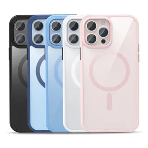 Mıknatıs ile çok renkli kenar telefon kılıfı Magsafe manyetik için temizle darbeye telefon kapağı telefon kılıfı iPhone için kılıf 15 14 13 12