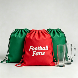 Livraison en <span class=keywords><strong>5</strong></span> <span class=keywords><strong>jours</strong></span>, ensemble cadeau de sac à dos à cordon personnalisé pour les fans de football, souvenir pour les fans, sac à cordon sportif vierge avec verre à bière transparent - Product Image 5