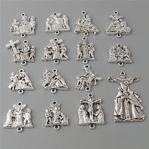 Set di Medaglie Incise in Metallo Stile Cattolico Religioso Argento Anticato, 15 Stazioni della Croce, per la Realizzazione di Rosari - Product Image 6