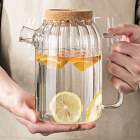 Nouvelle arrivée, ensemble théière en verre borosilicate Wonder Household, couvercle en liège, fait à la main, transparent, rayé, résistant à la chaleur, sans BPA
