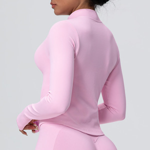 Camisetas de manga larga sin costuras, Chaquetas deportivas ajustadas para mujer, cuello alto transpirable, cremallera, chaquetas para exteriores, ropa de Yoga - Product Image 2