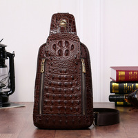 Sac de poitrine en cuir pleine fleur pour homme, motif crocodile, sac bandoulière décontracté, sac banane quotidien