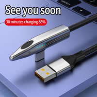 Câble USB-A vers Type-C à charge rapide 120W, cordon de chargeur tressé en nylon à angle de 90 degrés avec voyant lumineux d'alimentation
