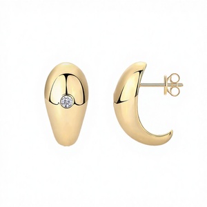 Pendientes de Aro con Luna en Plata de Ley 925, Corte Brillante, Engaste de Garra, Chapados en Oro, con una Sola Piedra de Moissanita, Joyería Minimalista Unisex - Product Image 3