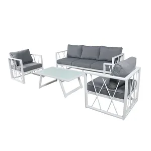 Neuankömmling Modernes Design Patio Sofa garnitur KD Knock down Vierteilige Aluminium-Gartenmöbel für Hotel-und Park zwecke