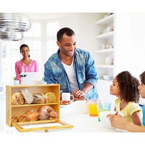 ถังเก็บขนมปังไม้ไผ่สองชั้นกล่องเก็บขนมปัง2ชั้นพร้อมฝาอะคริลิคใช้ในครัวเรือน - Product Image 6