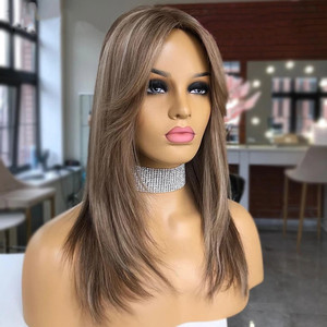 Clip cheveux blond cendré surbrillance couche coupe Salon qualité nœuds invisibles 100% cheveux naturels pleine dentelle perruques avec <span class=keywords><strong>frange</strong></span> - Product Image 5