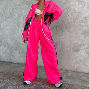 Conjunto Deportivo de 2 Piezas para Mujer, Estilo Casual, Holgado, con Bloques de Color, Chaqueta con Cierre y Mangas Largas, Pantalones Largos, a la Moda - Product Image 1