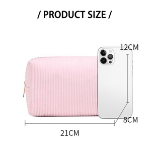 <span class=keywords><strong>Borsa</strong></span> Cosmetica da Viaggio Trendy per Donne in Velluto a Coste Colorato, Morbida Pochette con Cerniera in Velluto a Coste, <span class=keywords><strong>Beauty</strong></span> Case in Velluto Neutro - Product Image 5