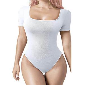 Wholesale Women's Seamless Sports Fitness <b>Bodysuit</b> Sexy Ribbed Square Neck Short Sleeve Body Shaper with Tummy <b>Control</b> Yoga - Product Image 1
