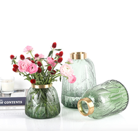 Vase en verre à motif de feuilles et anneau en cuivre, nouveau style européen, vase de fleurs hydroponiques pour la maison, tulipe et pivoine, grande taille