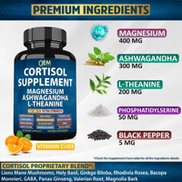 Capsules de Cortisol, Magnésium, Ashwagandha, L-Théanine : Compléments Détoxifiants pour le Sommeil et le Soulagement, pour Femmes Adultes, Suppléments à Base de Plantes