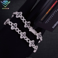 Pulsera de Trébol con Eslabones Infinitos, Joyería Hip Hop de Plata de Ley S925, Diamante Moissanita Colorido, Joyería Fina de Trébol, Cadena Cubana