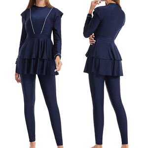 Long plissé modeste Burkini maillot de bain islamique surf éruption garde ensemble femmes maillot de bain musulman avec bonnet de bain - Product Image 3