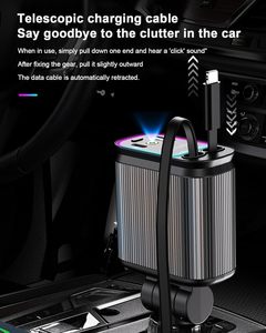Super Fast <b>Charging</b> 4 in 1 Retractable Car Charger 180 Adjustable USB Car Charger <b>Adapter</b> With Display for iPhone 16 Samsung - Product Image 6