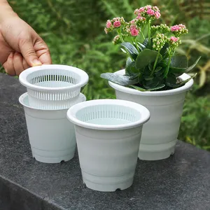 Mini vaso de flores de plástico, vaso para jardim com 8 cm em círculo branco e parede dupla