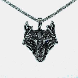 Collar con Colgante Vikingo de Acero Inoxidable al por Mayor con Diseño Original de Cabeza de Lobo Nórdico, Joyería Animal Chapada en Oro de 18K - Product Image 2