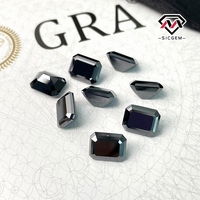 Pierre de moissanite de taille émeraude créée en laboratoire SICGEM, couleur noire, jeu de couleurs/effet de feu VVS, certifiée par un tiers, taille personnalisée, en vrac