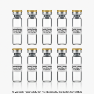 Vial <b>10</b>-Unit Master Research Set - USP Type I Borosilicate Glass Vials with Gold Flip-off Crimp Cap Professional Kit - Product Image 1