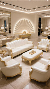 أثاث غرفة معيشة فاخر ملكى أثاث غرفة معيشة أوروبية بيضاء كلاسيكية أنيقة فرنسية عتيقة منحوتة يدويًا - Product Image 2