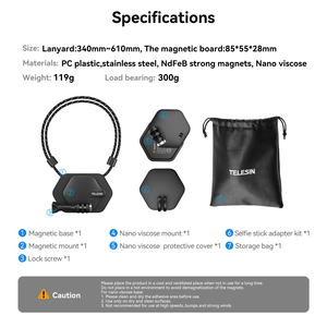 Ensemble d'extension de support magnétique universel Telesin pour caméra DJI <span class=keywords><strong>Action</strong></span> 3/4, <span class=keywords><strong>sangle</strong></span> de cou, collier, support de lanière - Product Image 6
