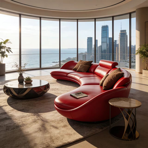 Divano Moderno Italiano di Lusso in Pelle Rossa, Set di Divani Curvi, Grande Divano Rotondo per Salotti di Ville di Lusso, Uffici e Lounge - Product Image 6