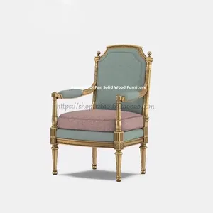Canapé de loisirs en bois massif rétro français, fauteuil vintage doré pour salon et salle à manger, chaise de balcon de luxe pour villa - Product Image 3