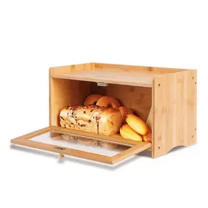 Caja de pan de bambú moderna con ventana transparente para almacenamiento de cocina