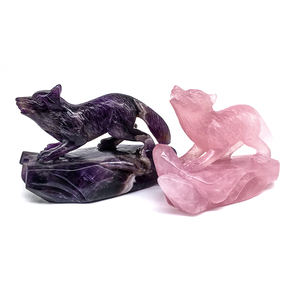 Venta al por mayor Natural de cuarzo rosa <span class=keywords><strong>Lobo</strong></span> mano caved animales artesanía de amatista de ensueño encabezado tallado de cristal para la decoración <span class=keywords><strong>del</strong></span> hogar - Product Image 4