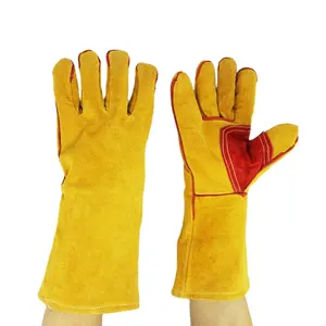 heavy duty 14 inches heat-resistant Cow split leather long Safety working welding gloves for welder