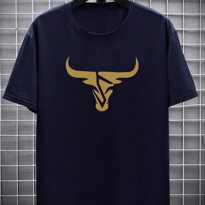 T-shirt décontracté pour homme à col rond et manches courtes avec imprimé tête de taureau, personnalisable par l'usine de confection. F10 - Product Image 1