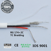 Câble coaxial en cuivre toronné à 7 conducteurs RG174+2C 50 Ohm noir, bobine de 500 m, certifié CE pour câbles de communication GPS