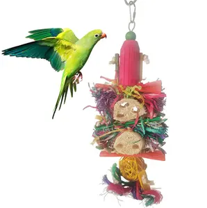 Factory supply Pet Bird wooden chew toys Colorful paper raffia gnawing Parrot toys