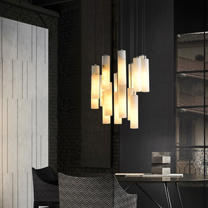 Copper Marble Chandelier 7 Heads <b>Led</b> <b>Lights</b> Round Black Pendant <b>Light</b> For Villa Courtyard Apartment - Product Image 3