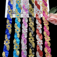 Dentelle brodée 100% polyester écologique, motif torsadé en forme de 8, avec sequins et perles bicolores pour vêtements de scène