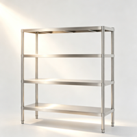 Étagère de rangement carrée en acier inoxydable épaissi 201/304, type creux, 4 niveaux, étagères plates, pieds réglables en hauteur, 300 cm, usage commercial