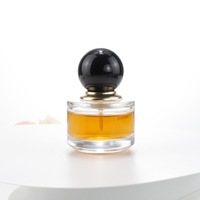 Flacon de parfum vide en verre de forme cylindrique de 30 ml et 50 ml avec couvercle globe doré