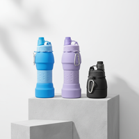Bouteille d'eau pliable en silicone de qualité alimentaire 600 ml, sans BPA, avec couvercle et mousqueton, idéale pour le sport – Vente en gros usine, produit phare de bonne qualité