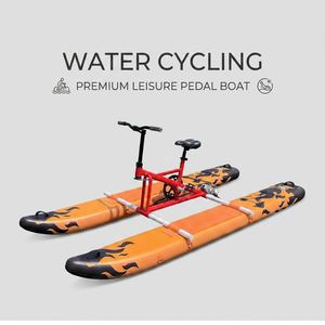 Sofort lieferbares orangefarbenes Flammen-Twin-Ponton-<span class=keywords><strong>Hydrobike</strong></span> für eine Person – aufblasbares Wasserfahrrad zum Pedeln, Surfen und für den Einsatz auf dem Wasser aus Aluminiumlegierung - Product Image 1