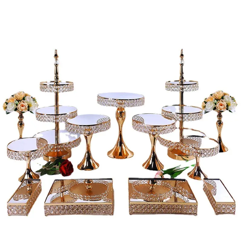 Moderno tavolo di nozze di lusso dorato e sedia torta stand decorazione