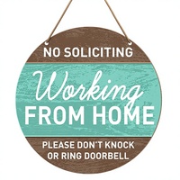 Panneau de porte de maison ou bureau 'Travail à domicile' - Interdiction de solliciter - Ne pas frapper/sonner - Bois rond rustique vintage