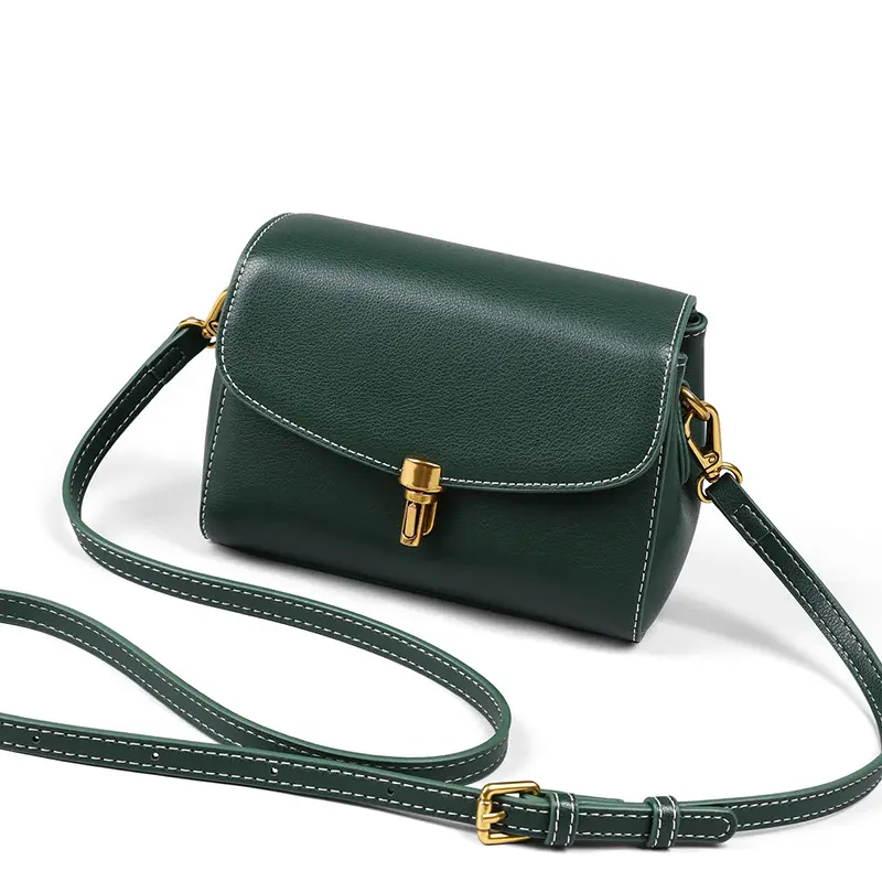 Wholesale real leather waterproof phone packing mini small green black square crossbody bag with gold hardware